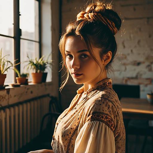 Golden Hour Doughnut Bun Fashion Portrait