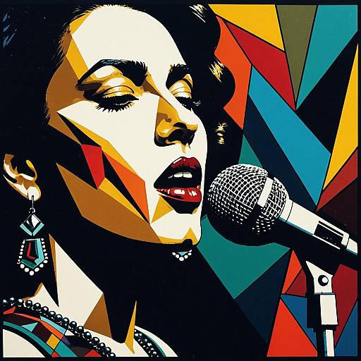 Cubism Inspired Singer with Microphone