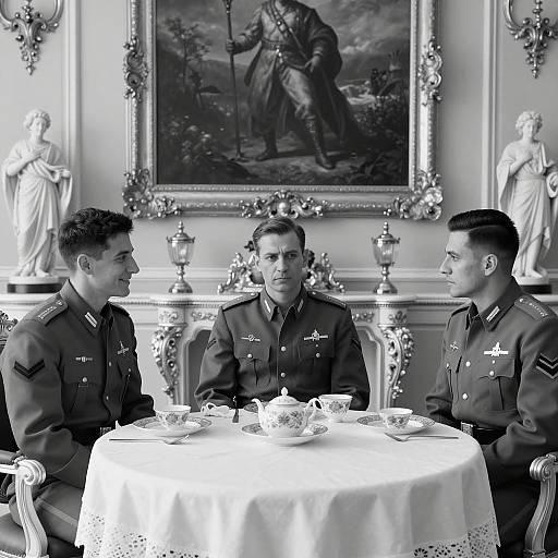 Men in Military Uniforms at Round Table