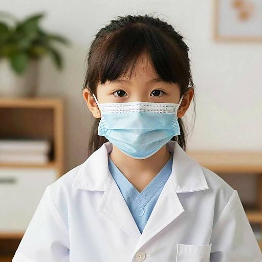 Young Girl in Doctor Costume with Medical Mask