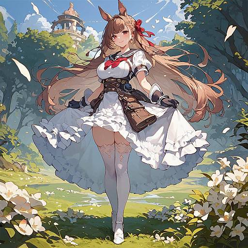 Anime Horse Girl in Grassland