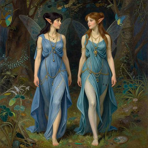 Elven Nymphs in Indigo Dresses