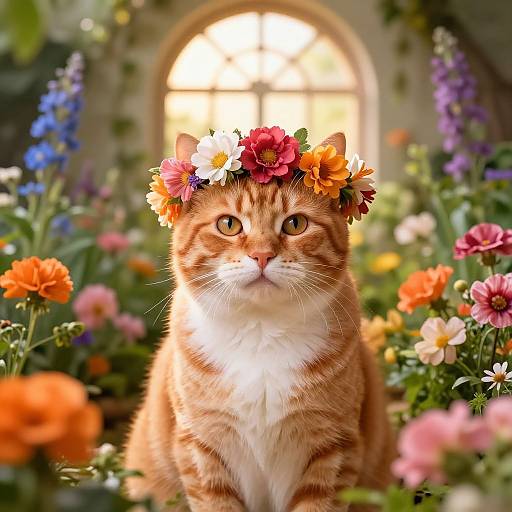 Ginger Tabby Cat with Flower Crown