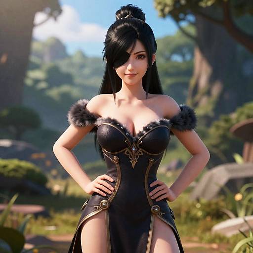 Fantasy Female Warrior in Black Dress