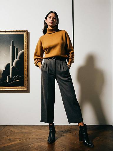 Woman in Casual Fall Outfit in Art Gallery