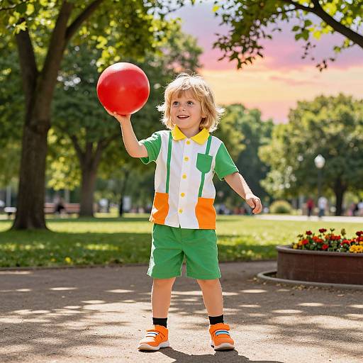 Joyful Boy Playing in Sunny Park