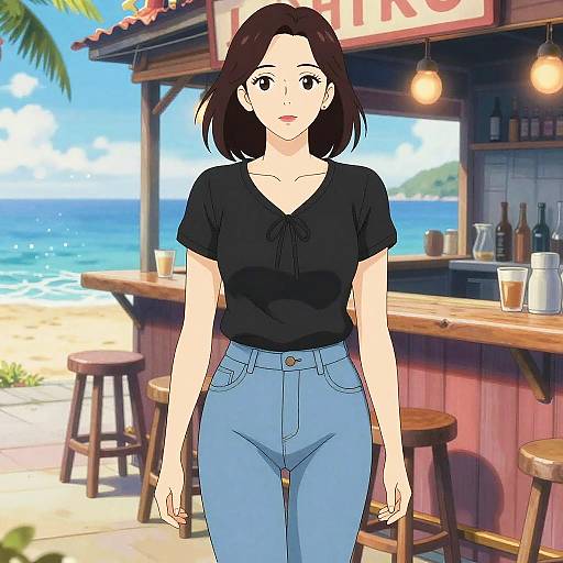 Athletic Woman at Vibrant Beach Bar