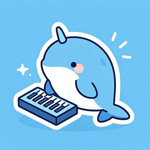 Kawaii Narwhal Playing Synth Sticker
