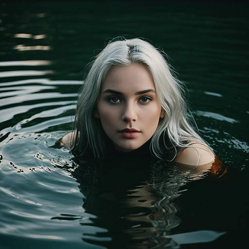 Young Woman with Silver Hair in Water