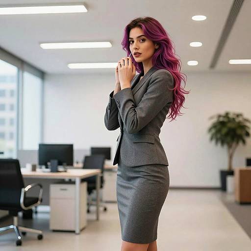 Businesswoman with Peekaboo Color Hairstyle in Office