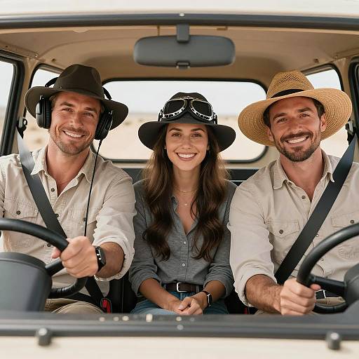 Joyful Trio Exploring the Desert