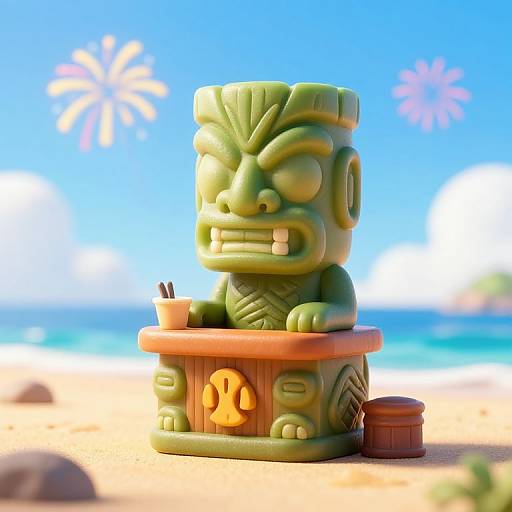 Cute Tiki Bar with Fireworks