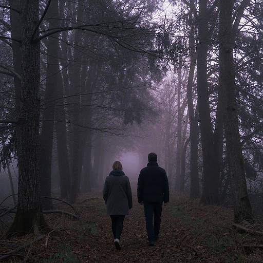 Couple Walking Through Foggy Mystic Forest