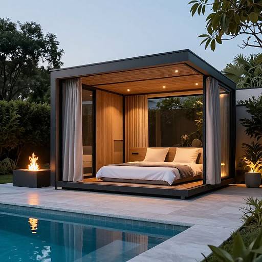 Modern Patio Cabana with Fire Feature