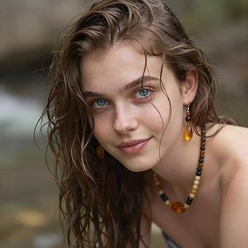 Young Woman with Blue Eyes and Amber Jewelry