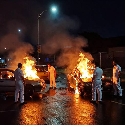 Intense Nighttime Street Fire Scene