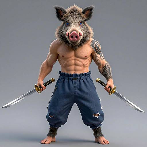 Muscular Boar-Headed Warrior in CGI