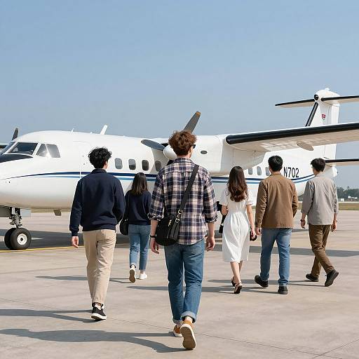 Group of Travelers Approaching a Plane