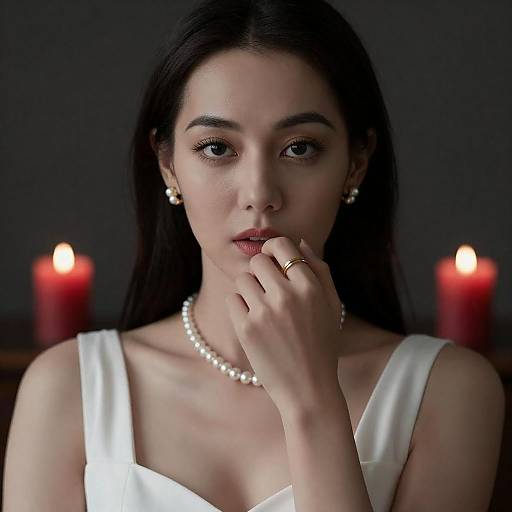 Elegant Asian Woman with Red Candles