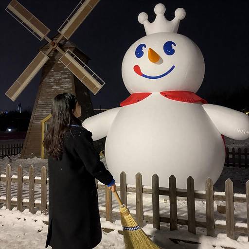 Winter Night Portrait with Snowman