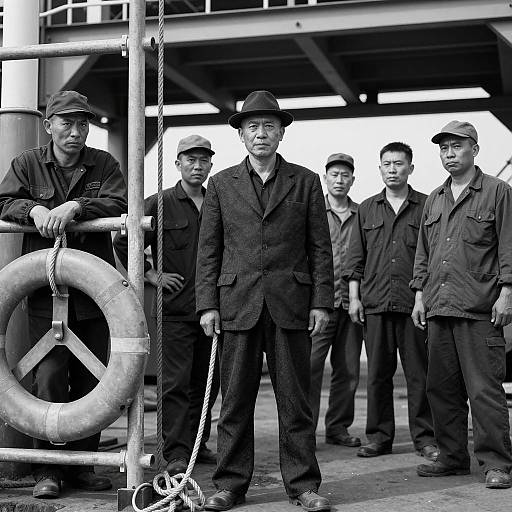 Men in Shipyard: A Timeless Black-and-White