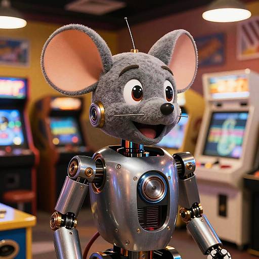 Whimsical Chuck E Cheese Animatronic Portrait
