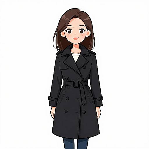 Smiling Woman in Classic Black Trench Coat