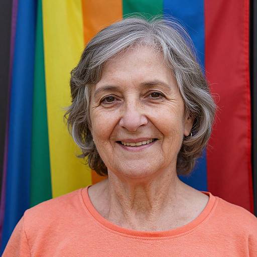 Elderly Woman with Rainbow Flag