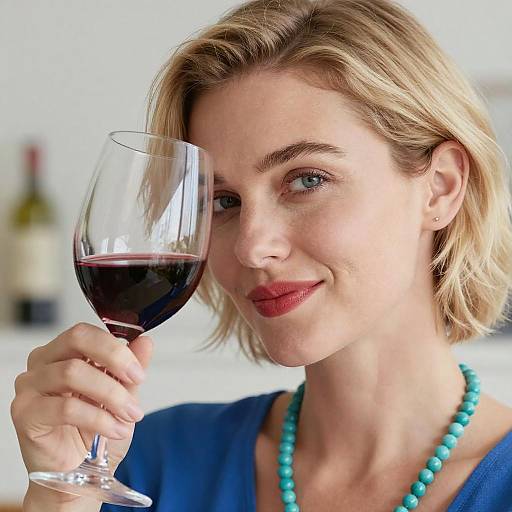 Blonde Woman Holding Glass of Red Wine