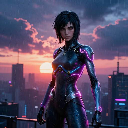Cyberpunk Sunrise with Neon Glow