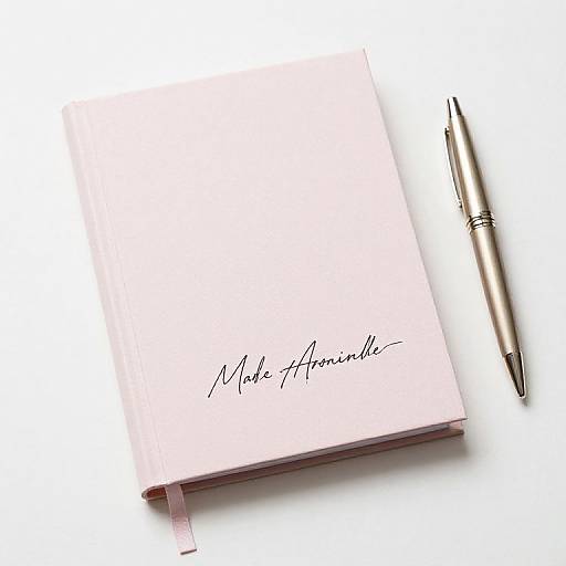 Photograph of a pink notebook with 