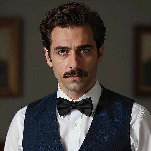 Man in Dark Blue Vest and Bow Tie