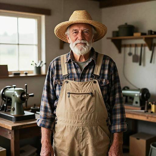 Elderly Craftsman in Rustic Workshop