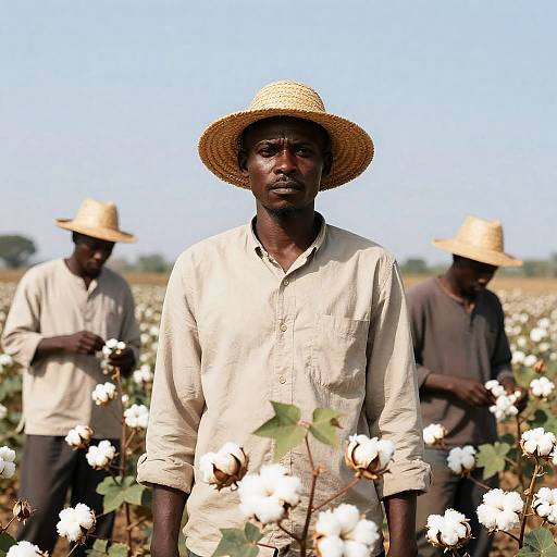 Cotton Field Farmers in Bright Daylight