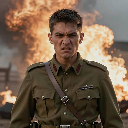 Dramatic Portrait of an Angry Soldier