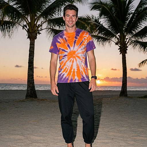 Man in Vibrant Tie-Dye Beachwear
