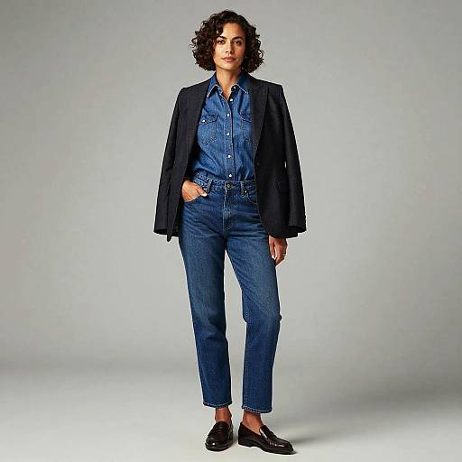 Elegant Woman in Classic Double Denim