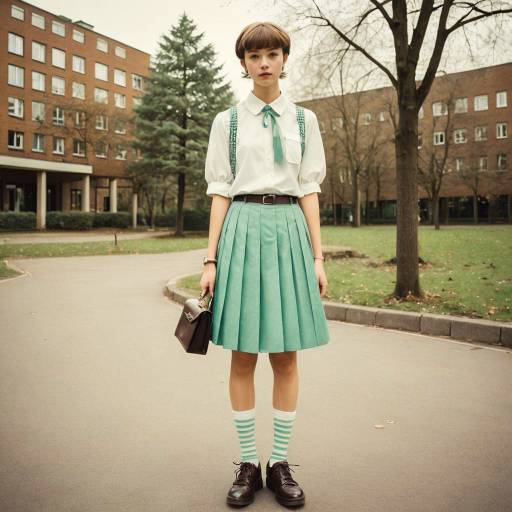 Young Woman in Seafoam School Girl Outfit