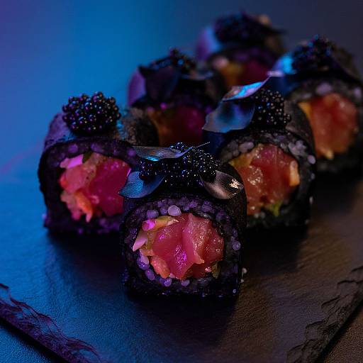 Edgy Close-Up Dark Sushi Rolls