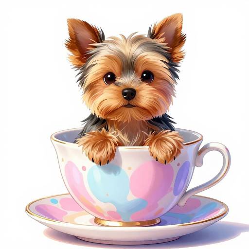 Adorable Yorkie in Pastel Teacup