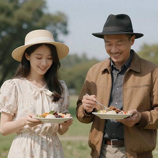 Outdoor Dining: Asian Couple in Nature