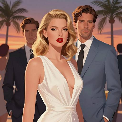 Intense Scene with Elegant Woman and Men