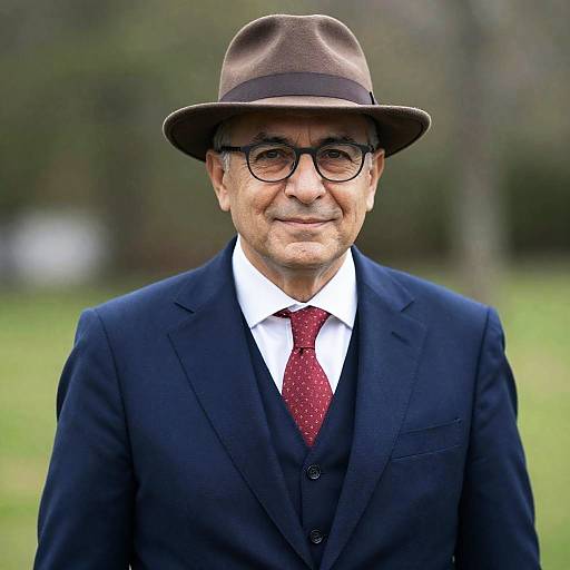 Middle-aged man in fedora and suit