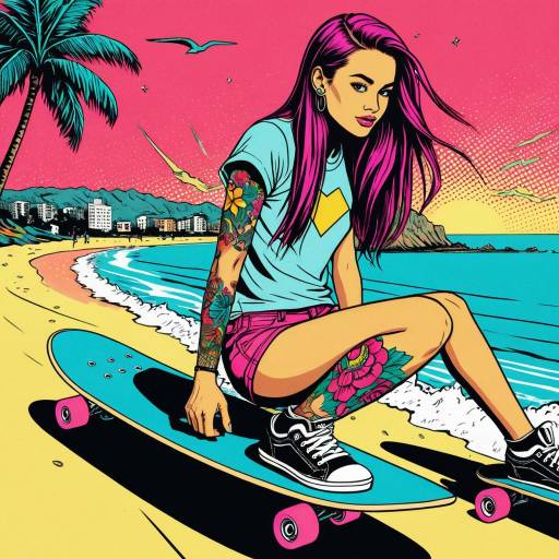 Pop Art Skateboarder on Beach