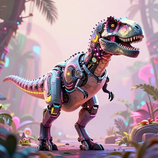 Cyberpunk T-Rex in Neon Jungle
