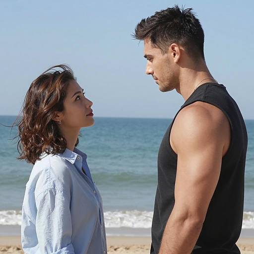 Beach Encounter: Muscular Man and Woman