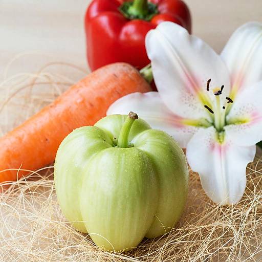 Vibrant Vegetables with White Lily