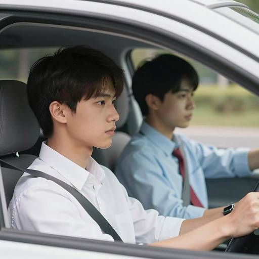 Young Men Driving in a Blurred Landscape