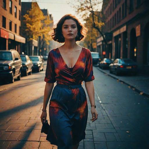 Woman Walking on Autumn City Street