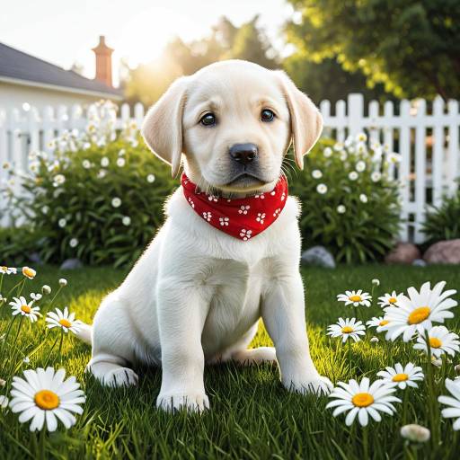 Kawaii Labrador Puppy in Sunny Garden